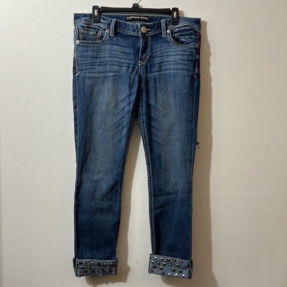 Express Skinny low rise jeans with stretch and one of a kind studded cuffs! - Picture 4 of 8